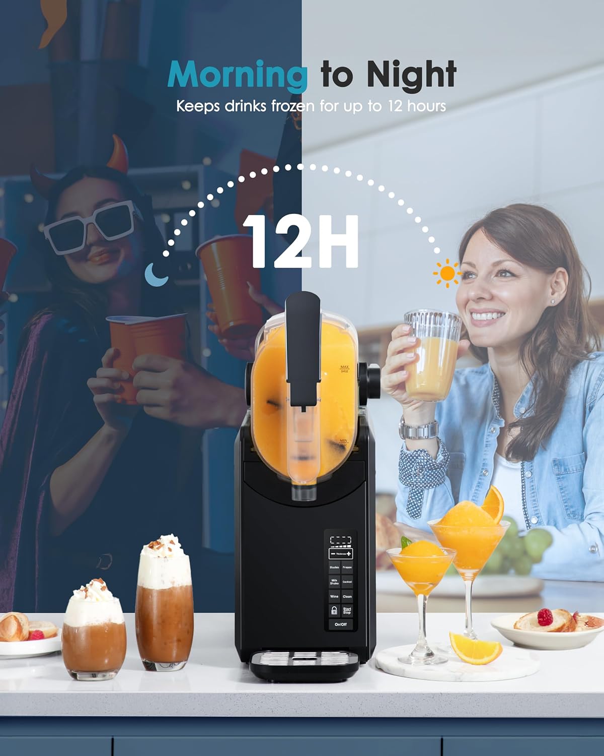 Slush Machine 2.6L Large Capacity Professional Frozen Drink Maker, No Ice Needed, Self-Cleaning, 5 Preset Programs & Child Lock, Slushie Machine for Frappés, Milkshake, Cocktail