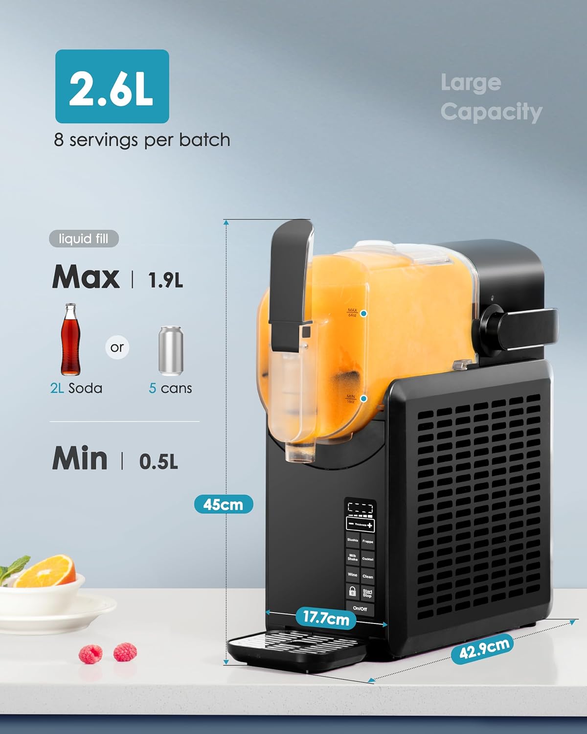Slush Machine 2.6L Large Capacity Professional Frozen Drink Maker, No Ice Needed, Self-Cleaning, 5 Preset Programs & Child Lock, Slushie Machine for Frappés, Milkshake, Cocktail